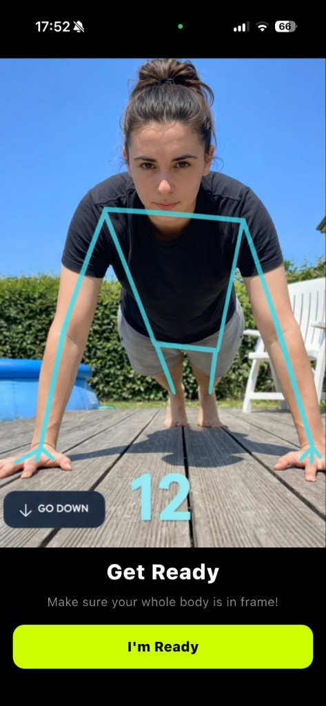 Rep counter with on-device pose tracking during a push-up.